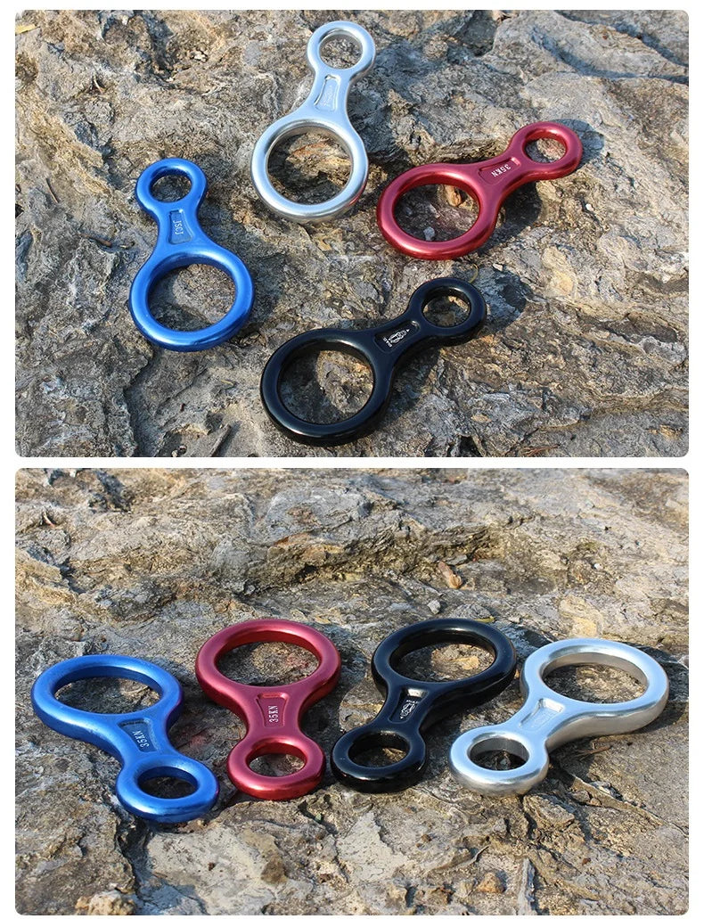 Rock Climbing Carabine 8 Shape Rigging Descender Aluminum Figure Belay Device Abseiling 35kN Eight Ring Downhill Equipment