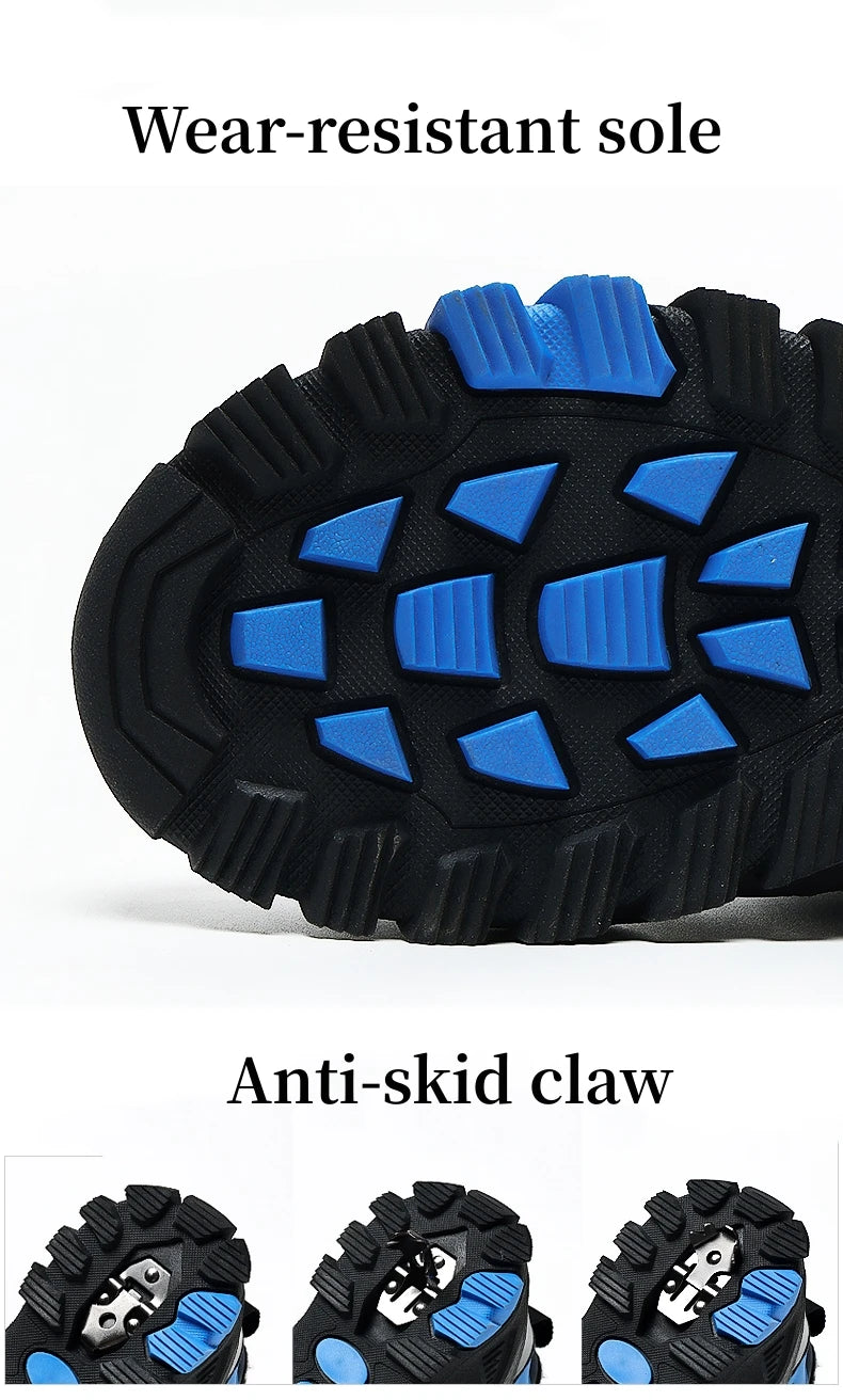 Winter Fur Hiking Shoes Kids Non-slip Claw Sports Shoes Outdoor Warm Velvet Snow Boots Children High Top Platform Sneakers Boys