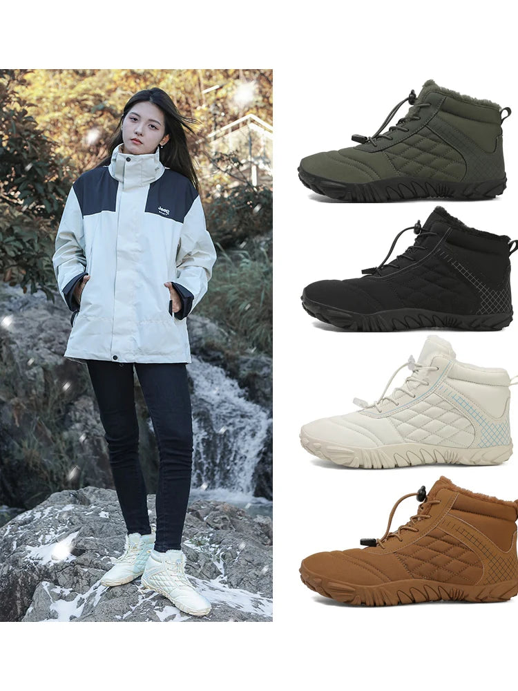 Men's Women's Winter Barefoot Hiking Boots, Slip On Warm Zero Drop Snow Boot, Wide Toe Box Ankle Booties, Minimalist Waterproof