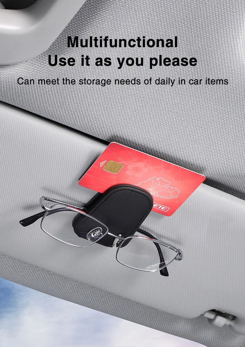 Universal Car Auto Sun Visor Eyeglass Hanger Clip Leather Glasses Holder Magnetic Multi-Function Automobile Accessories Storage