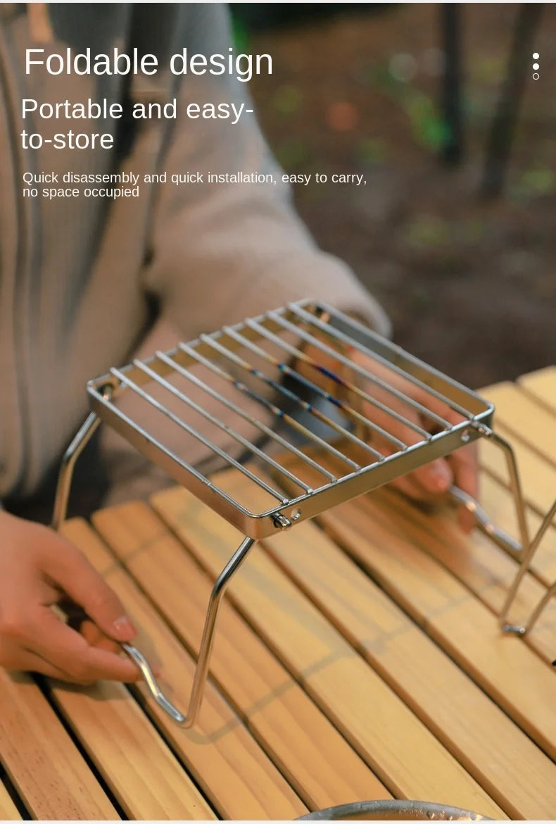 Outdoor Stainless Steel Stove Holder Camping Portable Folding Mini Barbecue Rack Pot Holder Baking Tray Holder