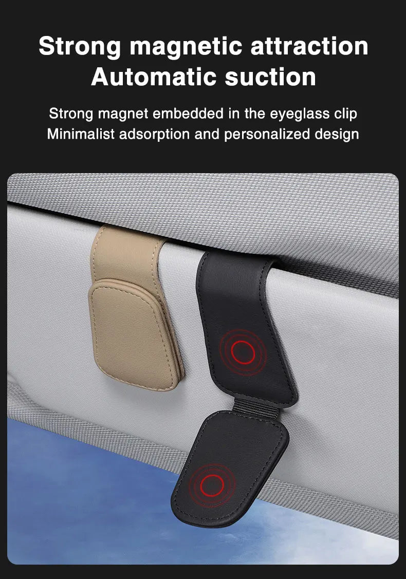 Universal Car Auto Sun Visor Eyeglass Hanger Clip Leather Glasses Holder Magnetic Multi-Function Automobile Accessories Storage