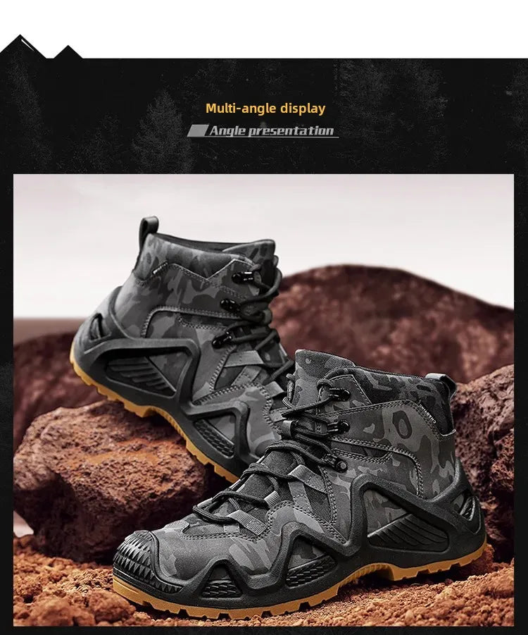 Oxford Waterproof Tactical Boots Men's Outdoor Non-slip Climbing Hiking Sports Shoes 45Plus Size Camouflage Work Shoes 46
