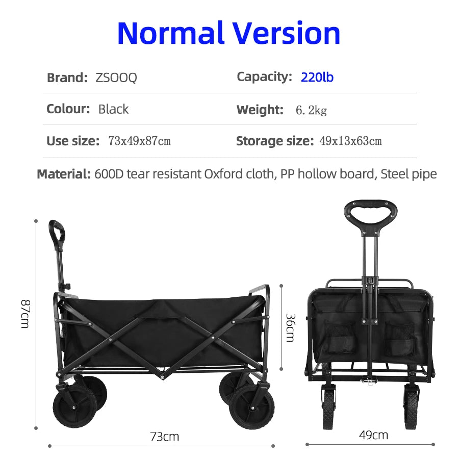 Collapsible Folding Utility Beach Cart Wagon Heavy Duty Large Capacity Fold Wagon Ourdoor Trolley Portable Garden Camping Cart