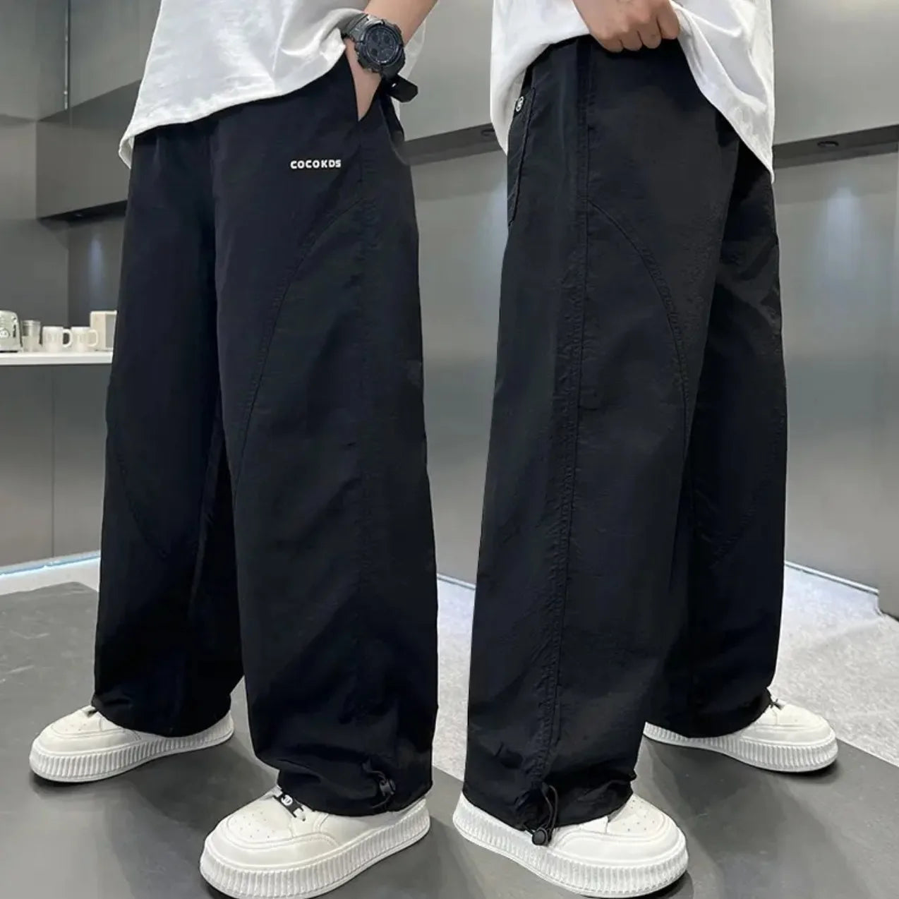 Summer Boys Pants High Street Ice Like Fabric Trousers Grey Thin Sports Pants Casual Children's Clothing New Kids Sweatpants