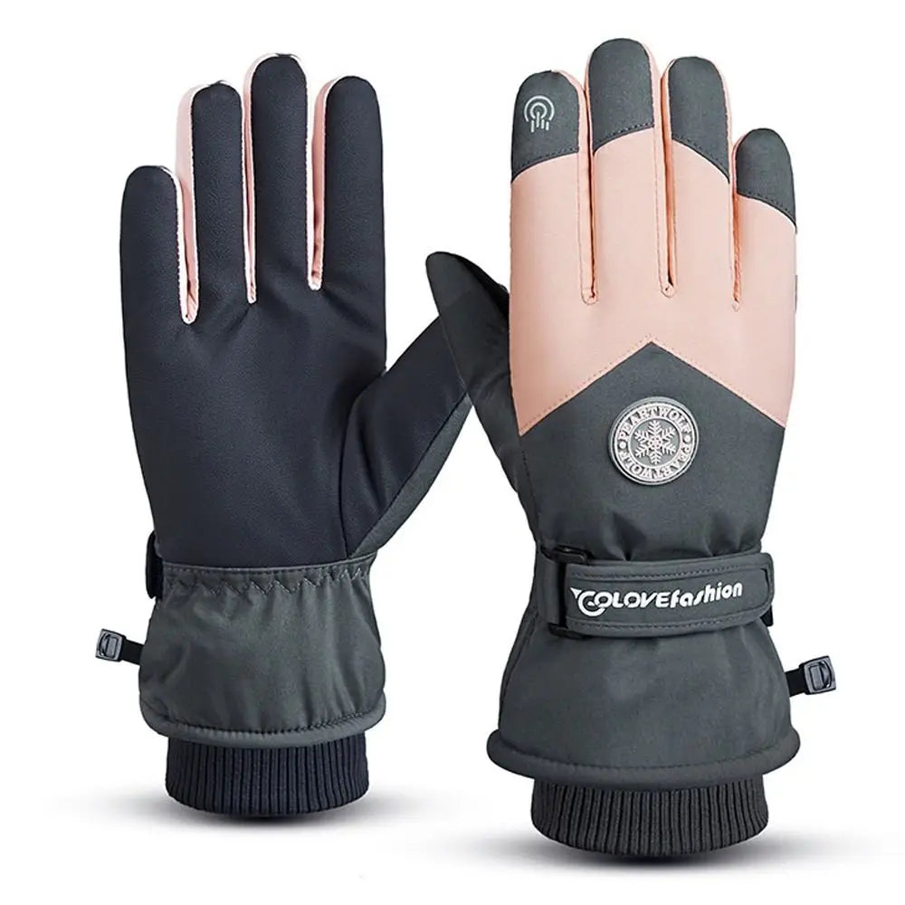 Winter Unisex Snowboard Ski Gloves PU Leather Non-slip Touch Screen Waterproof Motorcycle Cycling Fleece Warm Snow Gloves