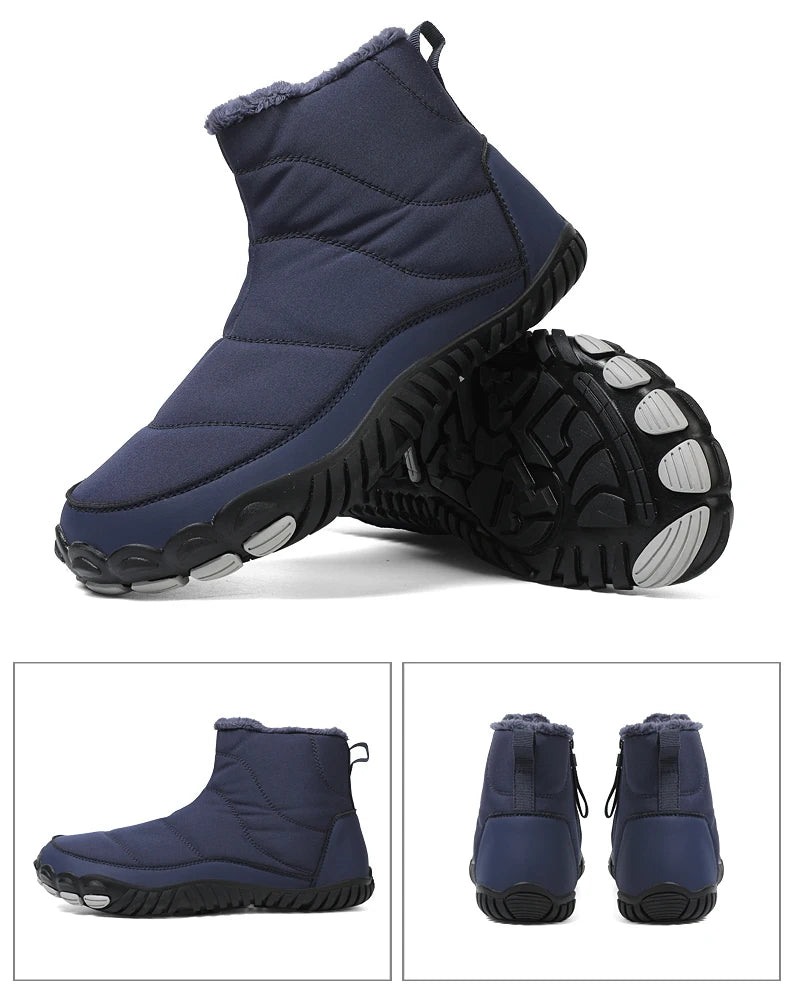 Women/Men Barefoot Snow Boots Warm Fur Shoes Non Slip Minimalist Ankle Boots Thermal Plush Shoes Comfortable for Hiking Walking