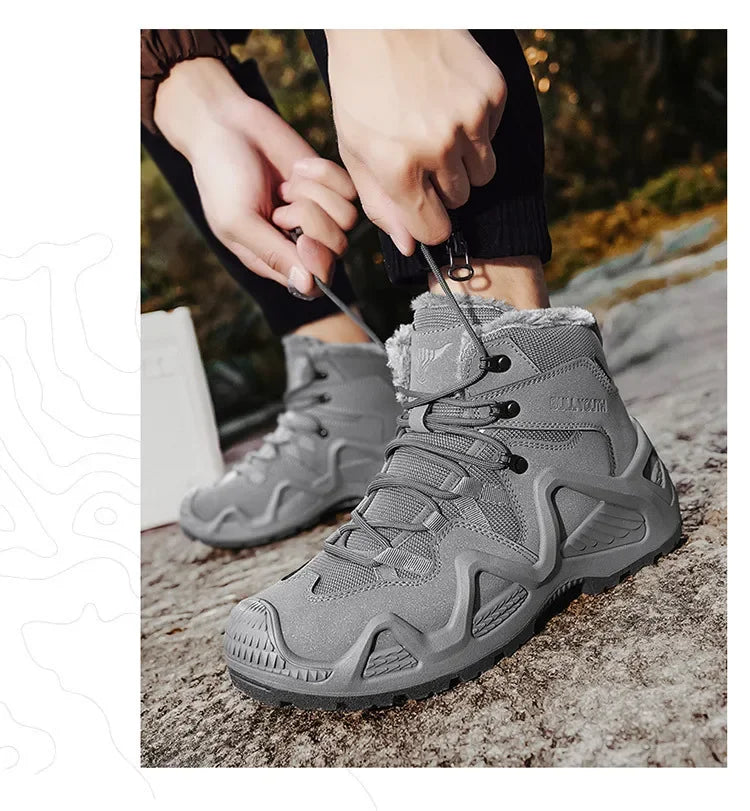 Cross-Border Autumn/Winter High-Top Men's Outdoor Non-Slip Climbing Boots Plus Size Thickened Warm Cotton Shoes Fleece-Lined