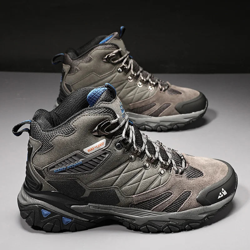 HIKEUP Winter Boot Men Outdoor Hiking Boots Suede High Top Trekking Men Shoes Rainproof Tactical Combat Military Boots