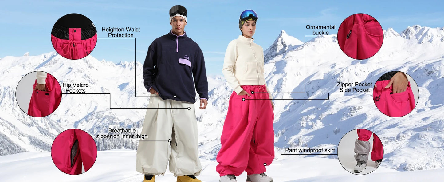 GSOU SNOW Plus Size Winter Ski Trousers Super Baggy Men Snowboard Clothes Women Snow Pants Outdoor Sports Winterproof Breathable