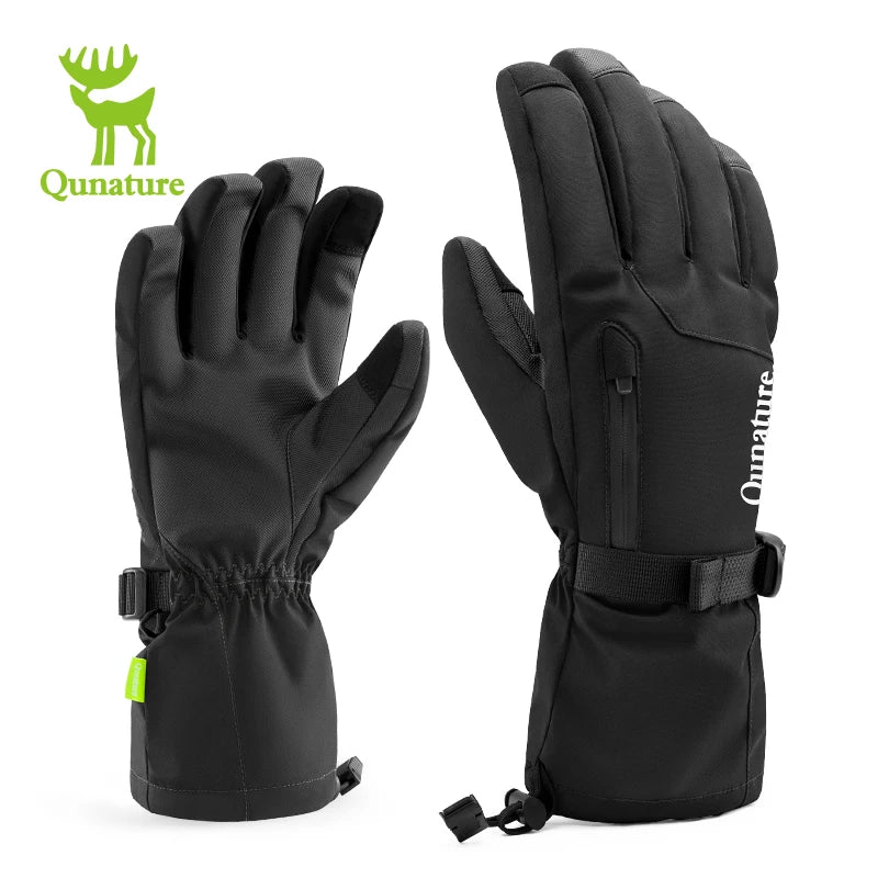 Qunature Ski Gloves Touchscreen Waterproof Keep Warm Ski Gloves Extended Wrist Palm anti-slip PU Snowboard Gloves Windproof