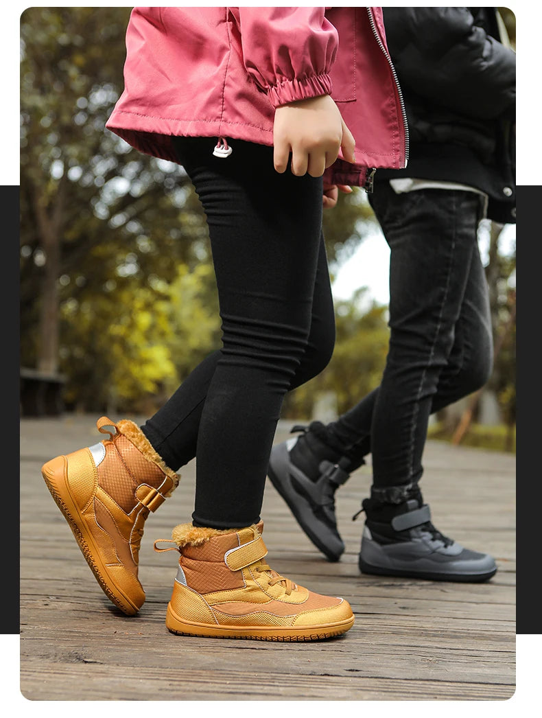 Winter Kids Wide Toe Barefoot Shoes Waterproof Snow Boots Outdoor Girls' Boy Comfortable and Warm Fur Snow Hiking Boot Warm Boot