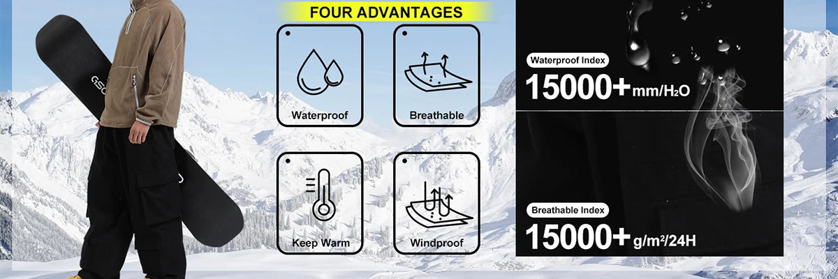 GSOU SNOW Winter Multi Pockets Ski Pants Men Loose Snow Pants Warm Windproof Skiing Trousers Outdoor Sports Breathable Britches