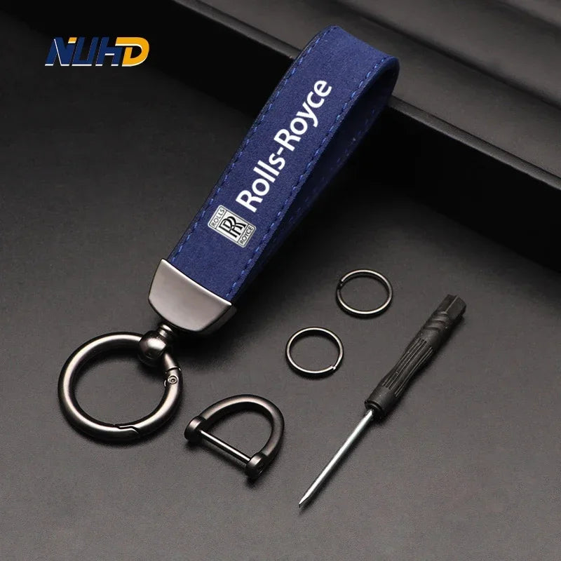 Suede Car Keychain For Rolls-Royce Lamborghini Bentley Ferrari Maybach McLaren Key Rings Metal Anti-loss Protector Accessories