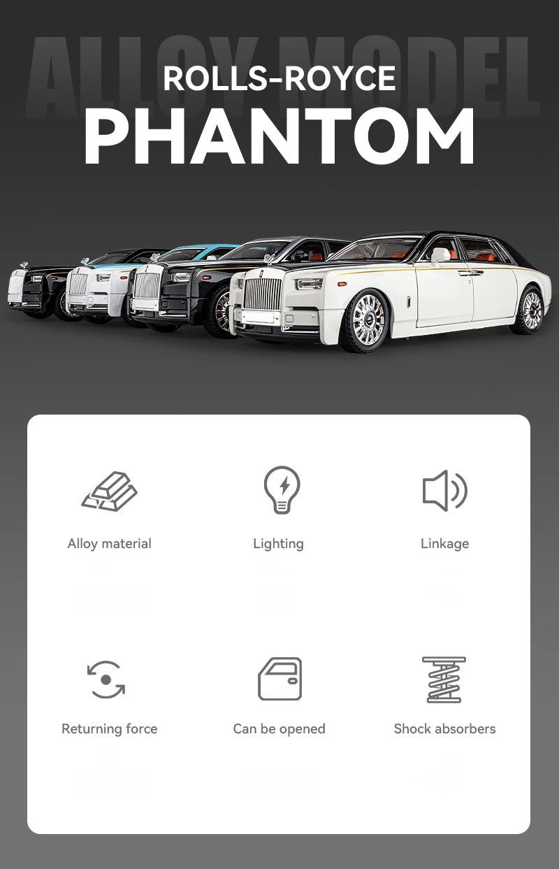 1:18 Rolls-Royce Phantom Model Car, Zinc Alloy Pull Back Toy Diecast Car with Sound and Light, Realistic Modeling Model Toy111