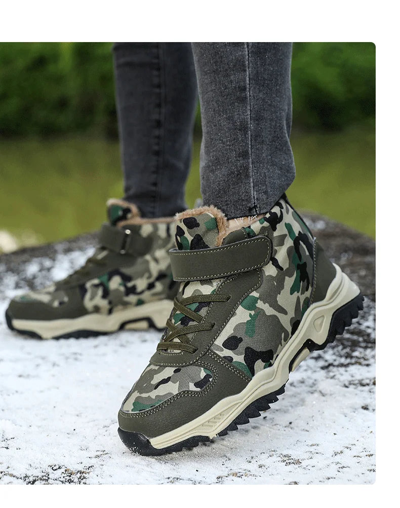 Children Snow Boots Winter Warm Boots Kids Shoes Girls And Boys Camouflage Shoes Non-Slip Rubber Sole Outdoor Hiking Boots