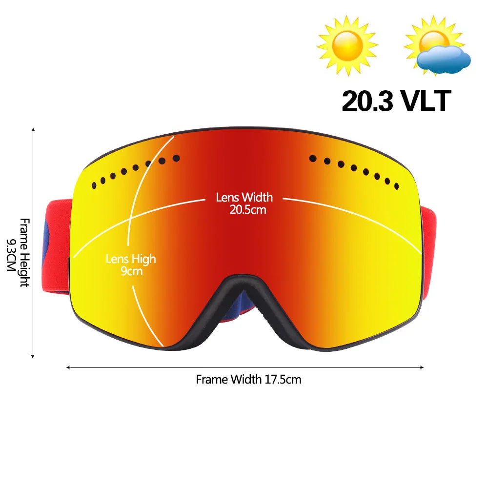 Magnetic Ski Goggles Lens Double Layer Skiing Anti-fog UV400 Snowboard Goggles Men Women Ski Glasses Eyewear