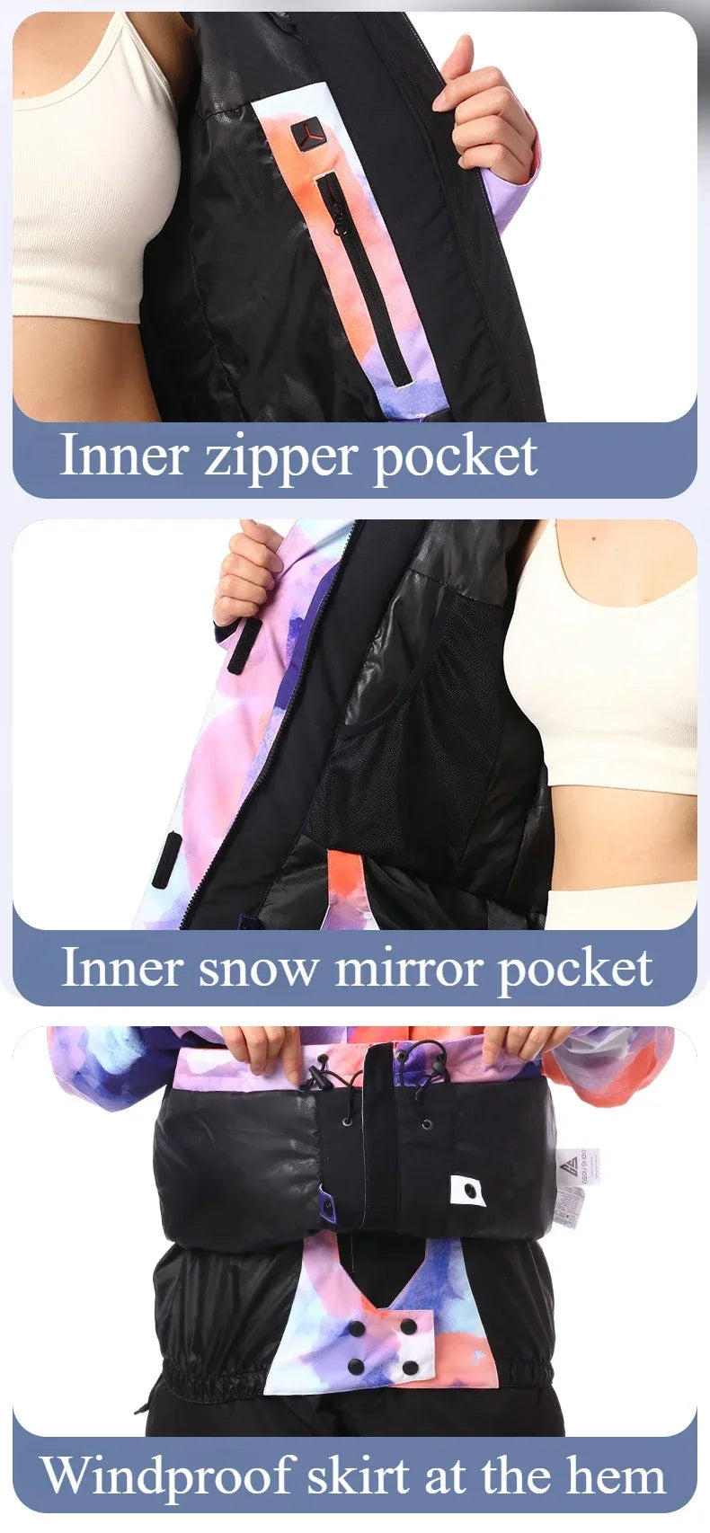 Skiing Hoodie Jacket Outdoor Warm Ski Coats Windproof Waterproof Ski Tops Women Sports Snowboard Jacket Winter New Snow Clothing