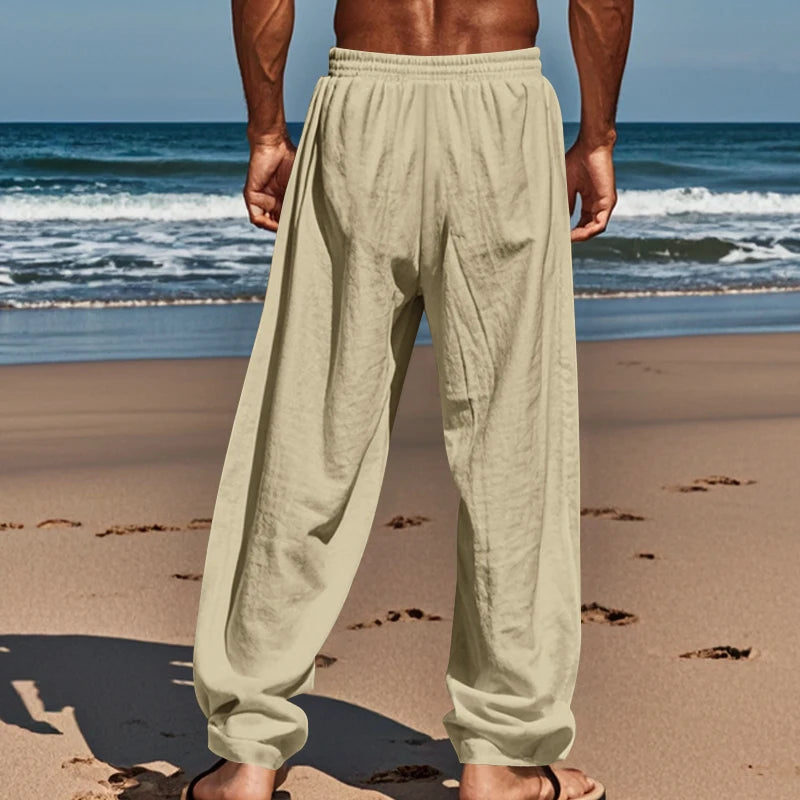 men's hip-hop breathable cotton linen loose casual pants for outdoor hiking