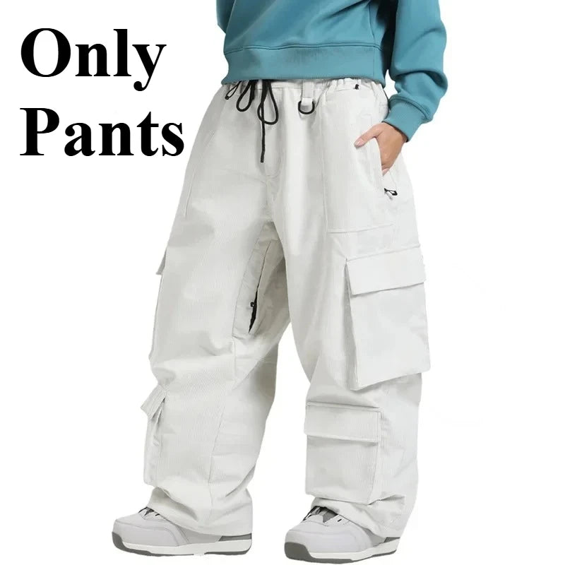 GSOU SNOW Winter Multi Pockets Ski Pants Men Loose Snow Pants Warm Windproof Skiing Trousers Outdoor Sports Breathable Britches