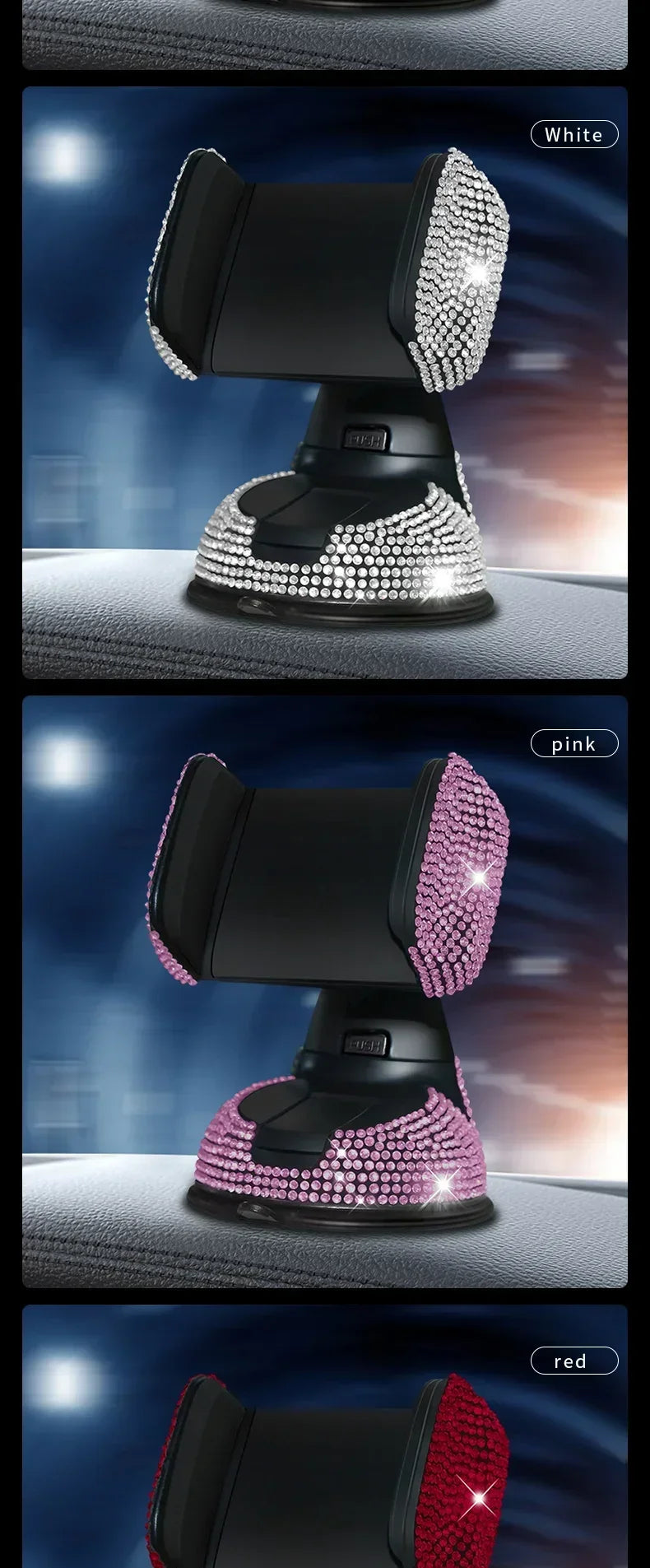 Crystal Rhinestones 360 Degree Car Phone Holder for Car Dashboard Auto Windows and Air Vent Universal Car Mobile Phone Holder
