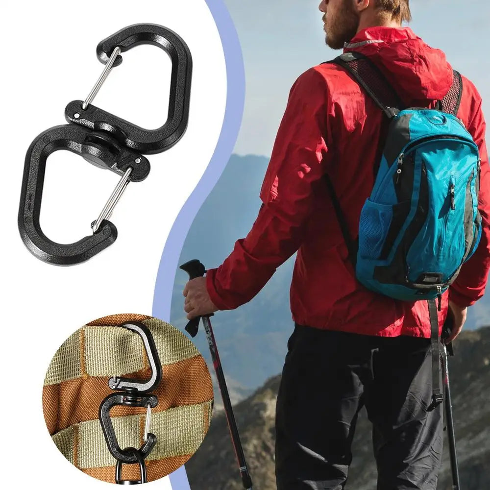 Double Clip Carabiner Outdoor Hook Clip Multi-Use Outdoor S Chain Hooks Portable Backpack Locking Hooks With 360 Degree Swivel