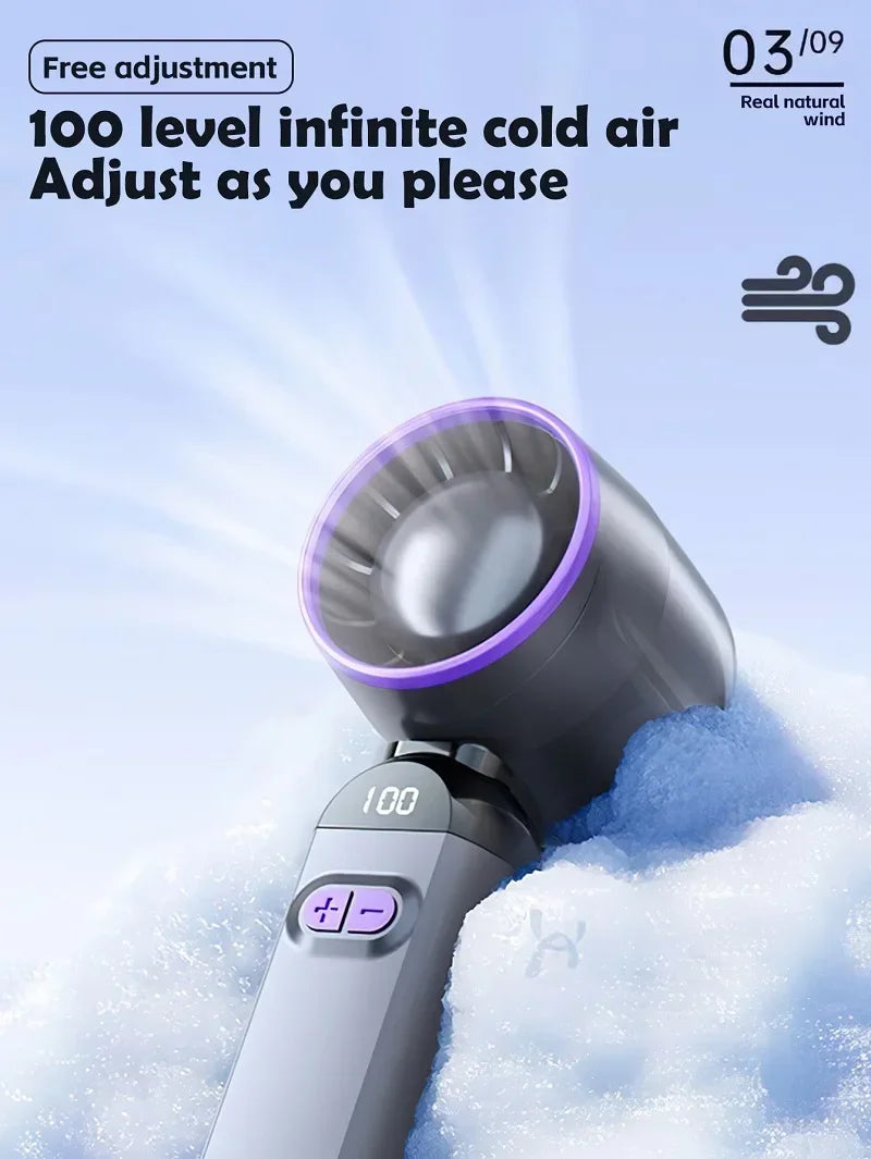 Mini Portable Hand Fan, 100 Wind Speeds, 6000mAh USB Battery Rechargeable, LED Digital Display, Travel,Camping,Outdoor