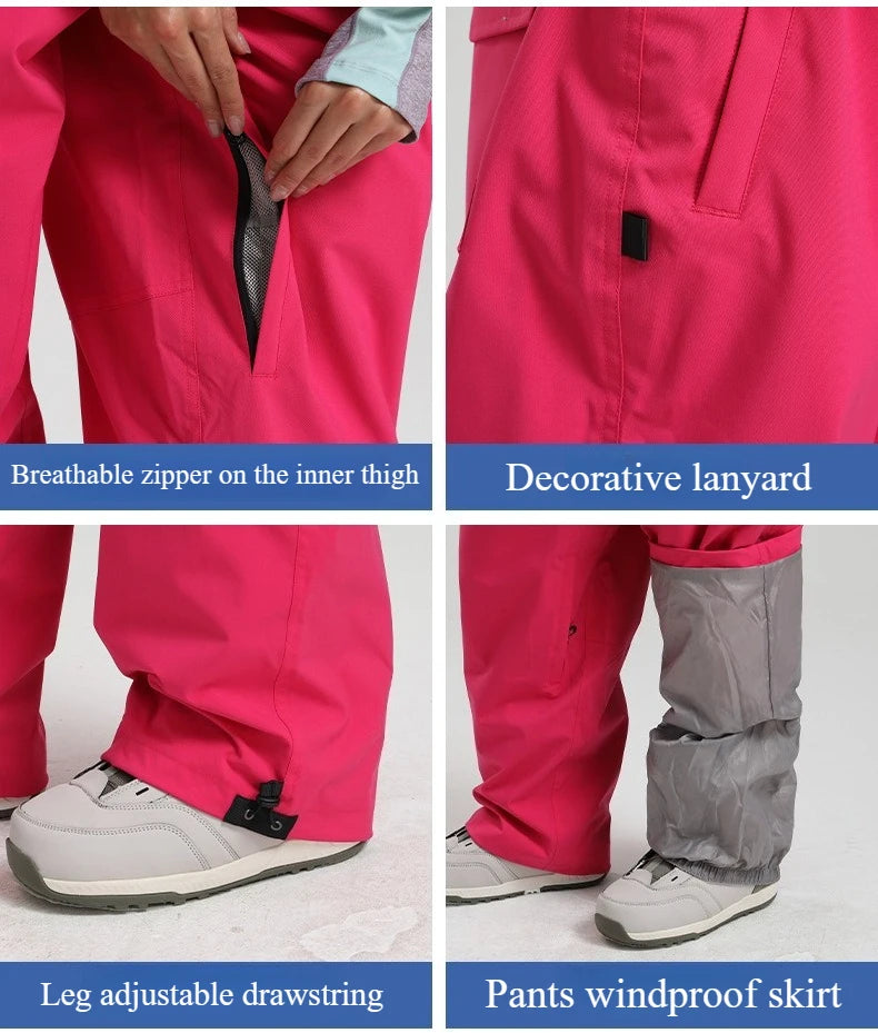 New Baggy Windproof Men Solid Women Skiing Pants Waterproof Loose Hooded Ski Strides Outdoor Sports Adult Breathable Trousers