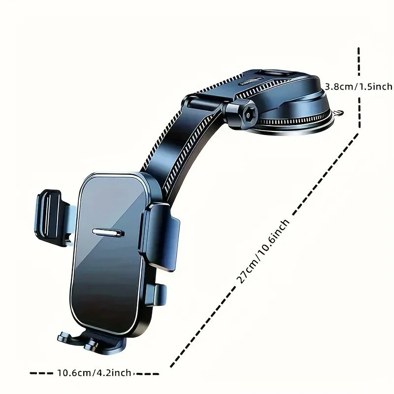 Adjustable Car Phone Mount with ABS Frame & Strong Suction Base - 360° Swivel Dashboard Cradle, Anti-Shake/Slip Design