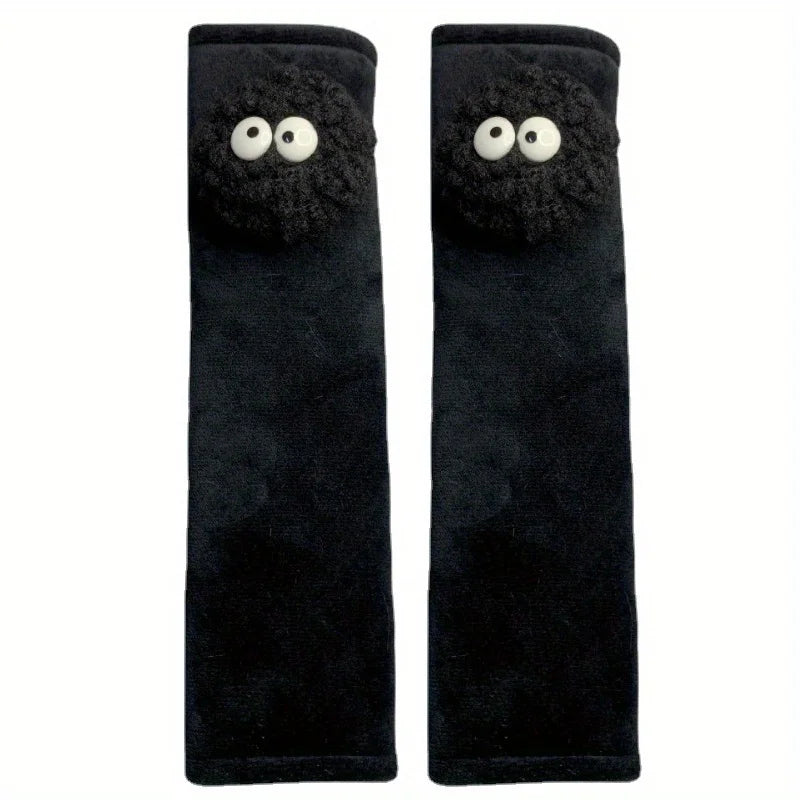 2pcs Black Spirit Pad Car Seat Belt Small Interior Decoration Protection Cartoon Creative Insurance Cover Car Accessories
