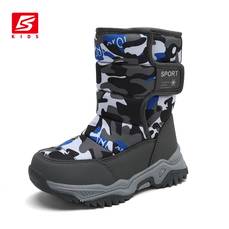 Baasploa Children Snow Boots Winter Plush Warm Ankle Boots For Boys Girls New Fashion Waterproof Cotton Shoes Non-Slip Outdoor