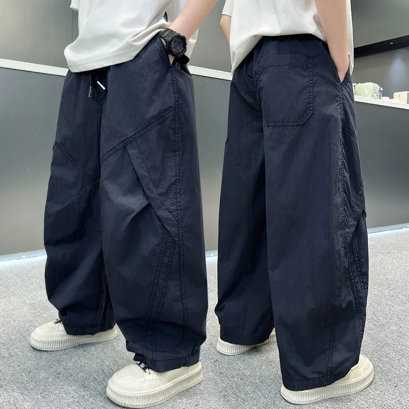 Summer Boys Pants High Street Ice Like Fabric Trousers Grey Thin Sports Pants Casual Children's Clothing New Kids Sweatpants