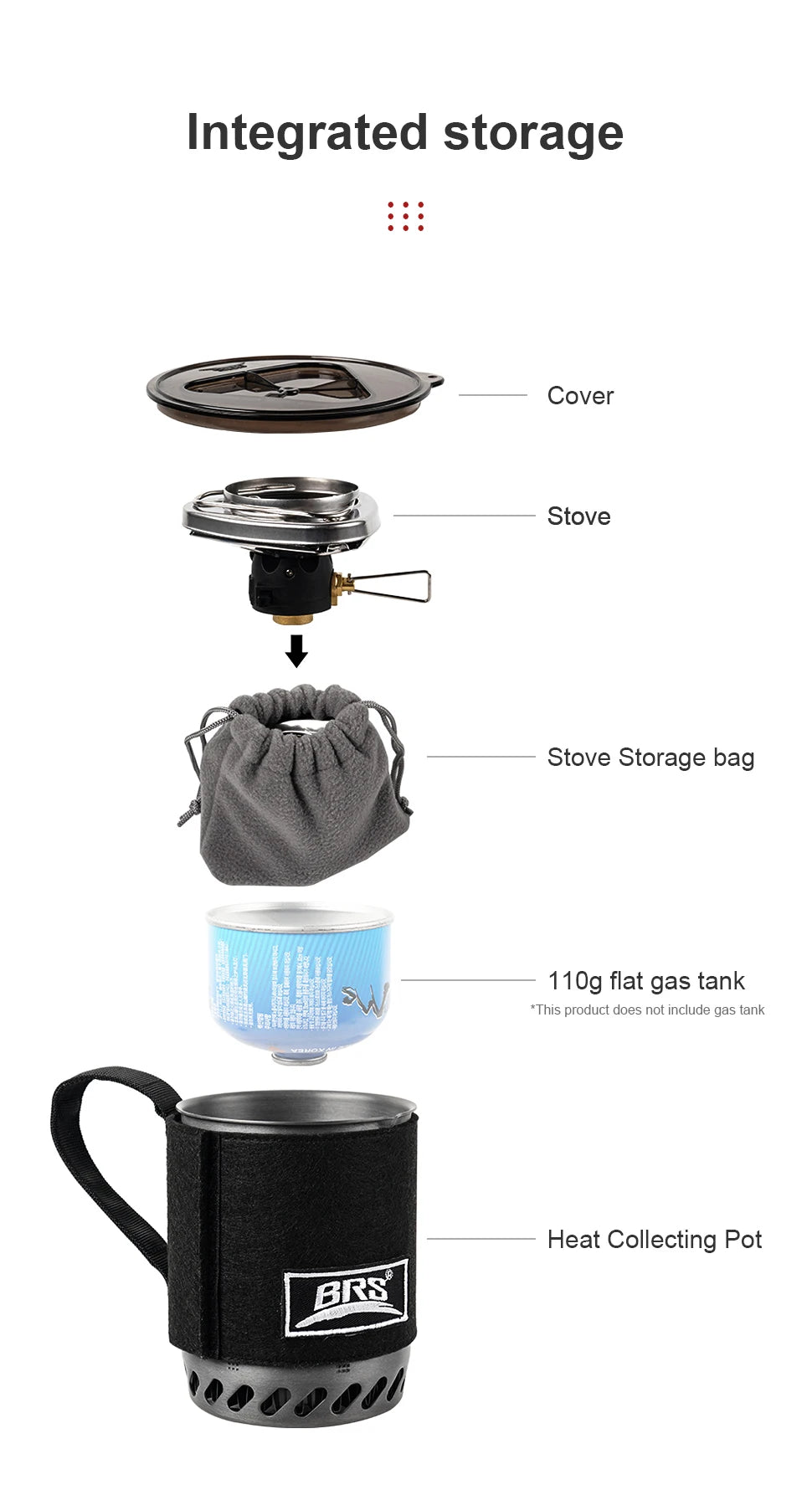 BRS 61 Camping Integrated Heat Collecting Pot Burner Ultralight Portable Hiking Furnace Outdoor Cooking Backpacking Stove System