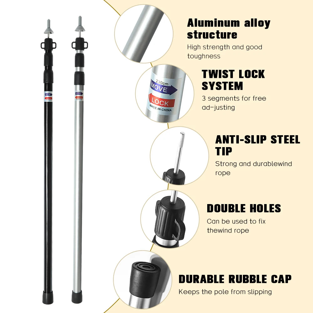 2.3M Adjustable Tent Support Rod Beach Shelter Tarp Awning Pole Aluminum Alloy Tent Pole Accessories For Camping Tent