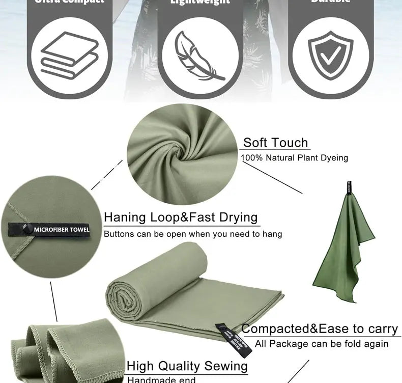 Quick-Drying Microfiber Camping Towel Super Absorbent Gym/Swimming Towel 40x80cm Lightweight Sports/Beach/ Travel Towels