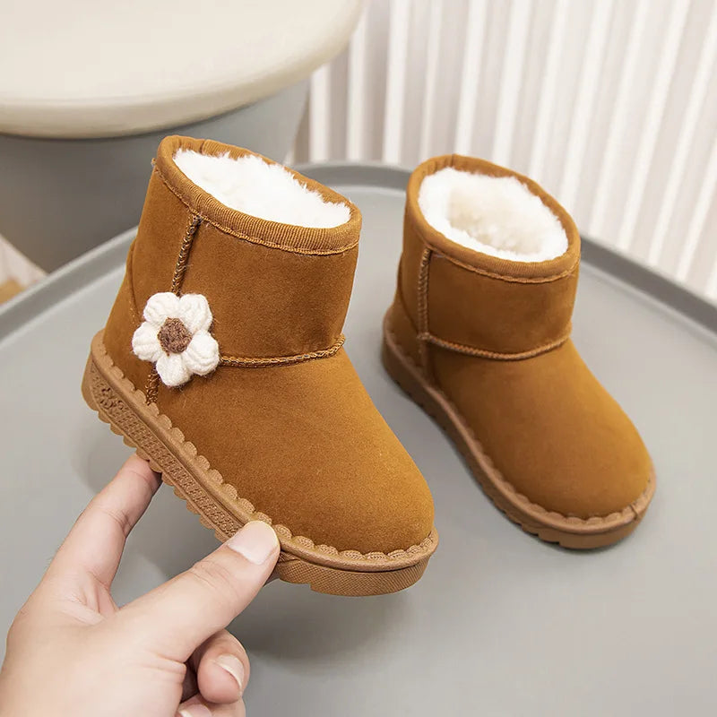Kids Snow Boots Winter Fashion Non-slip Children's Boots Skiing Solid Color Warm Pattern Soft Thick Bottom Children's Shoes