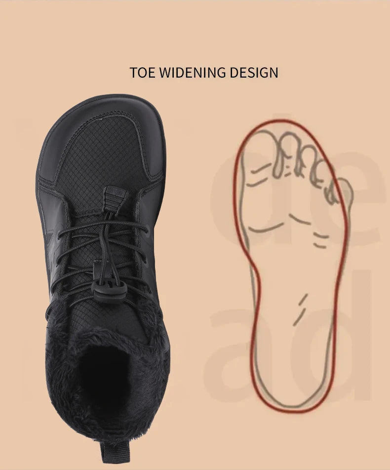 Boys Girls Snow Boots Waterproof Winter Shoes Kids Barefoot Shoes Winter Wide Toe Sneakers Warm Snow Boots Lightweight Non-slip