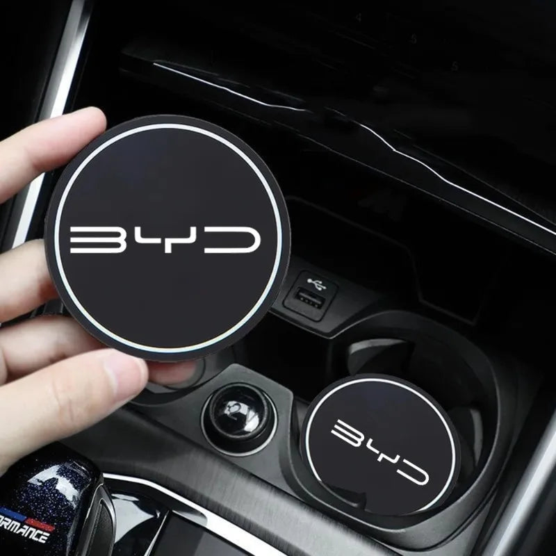 2PCS BYD Series Car Cup Holder Mat Leather Water Coaster Decoration for BYD Tang Atto3 Yuan Plus Seal Song Dolphin Sealion Shark