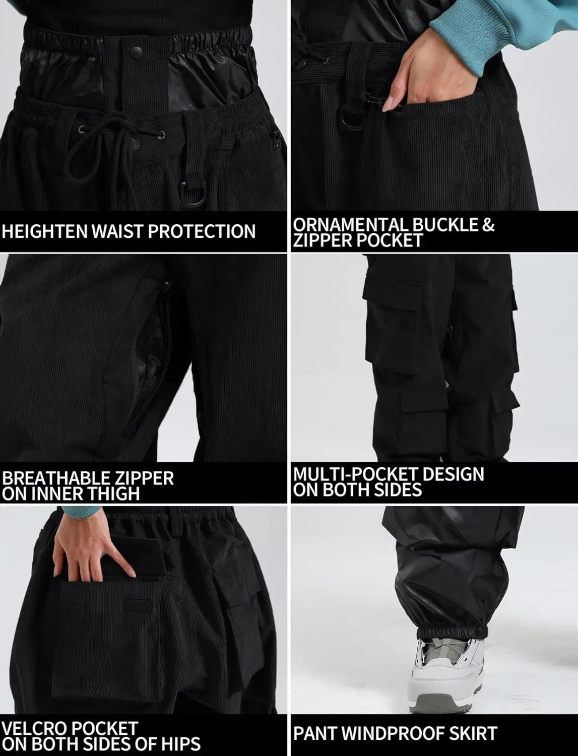 GSOU SNOW Winter Multi Pockets Ski Pants Men Loose Snow Pants Warm Windproof Skiing Trousers Outdoor Sports Breathable Britches