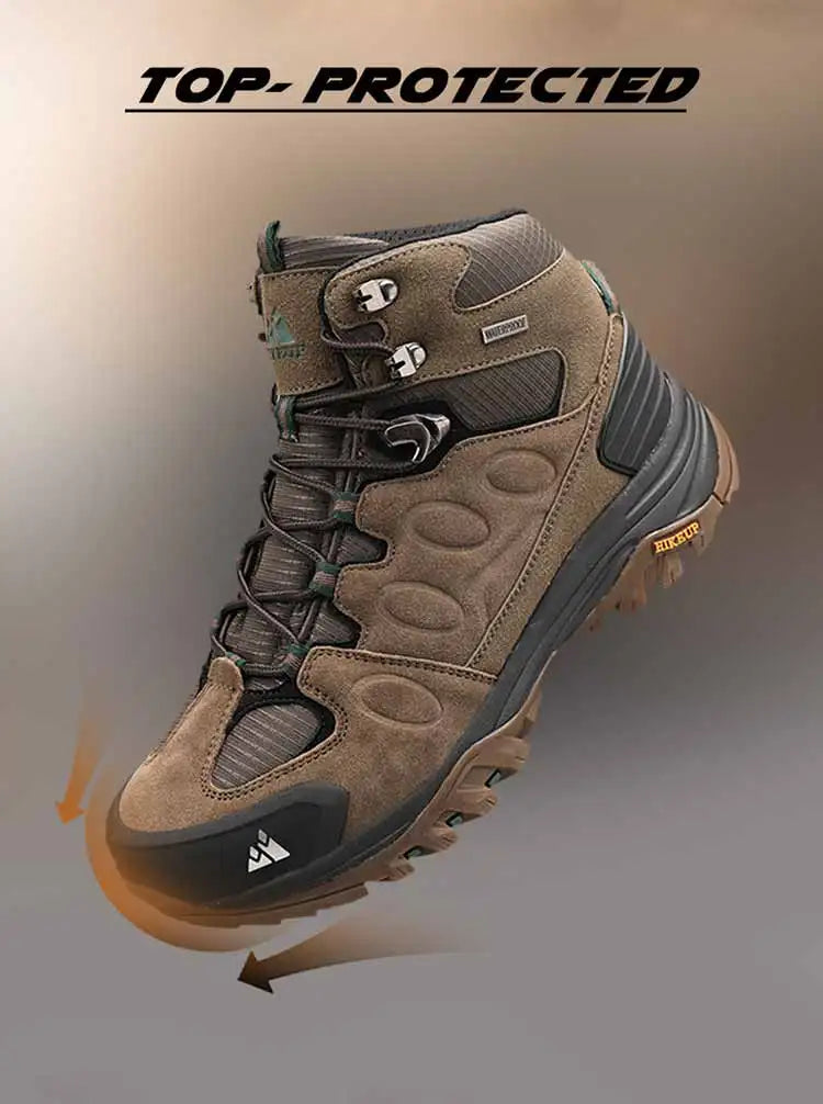 HIKEUP High-Top Men Hiking Boot Winter Outdoor Shoes Lace-Up Non-slip Sports Casual Trekking Boots Man Suede Warm Shoes