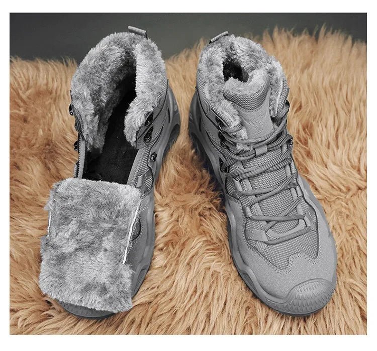 Cross-Border Autumn/Winter High-Top Men's Outdoor Non-Slip Climbing Boots Plus Size Thickened Warm Cotton Shoes Fleece-Lined