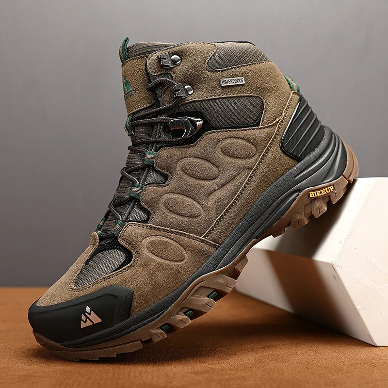 HIKEUP High-Top Men Hiking Boot Winter Outdoor Shoes Lace-Up Non-slip Sports Casual Trekking Boots Man Suede Warm Shoes