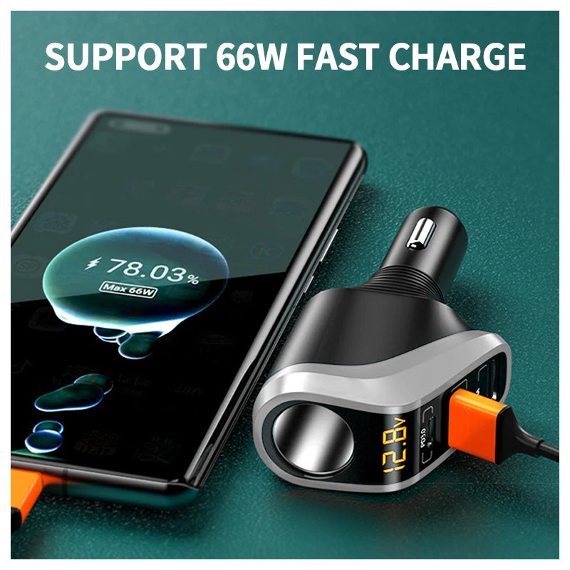 66W Quick Charge Car Cigarette Lighter Charger QC3.0/PD Port Phone Charger Socket DC 12V/24V Universal USB Type Power Adapter