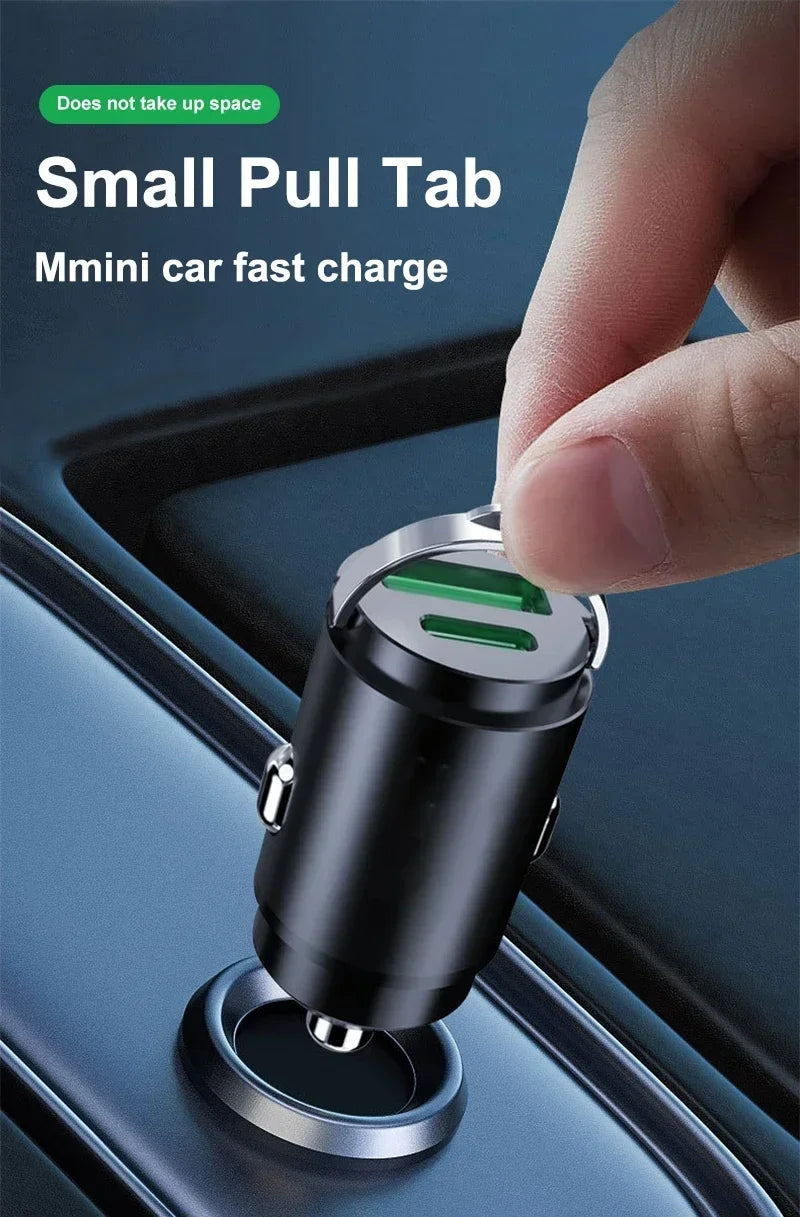 200W Mini Pull Ring Car Charger Dual USB Fast Chargingfor iPhone Huawei Xiaomi Samsung QC 3.0 Phone convenient Charger Adapter