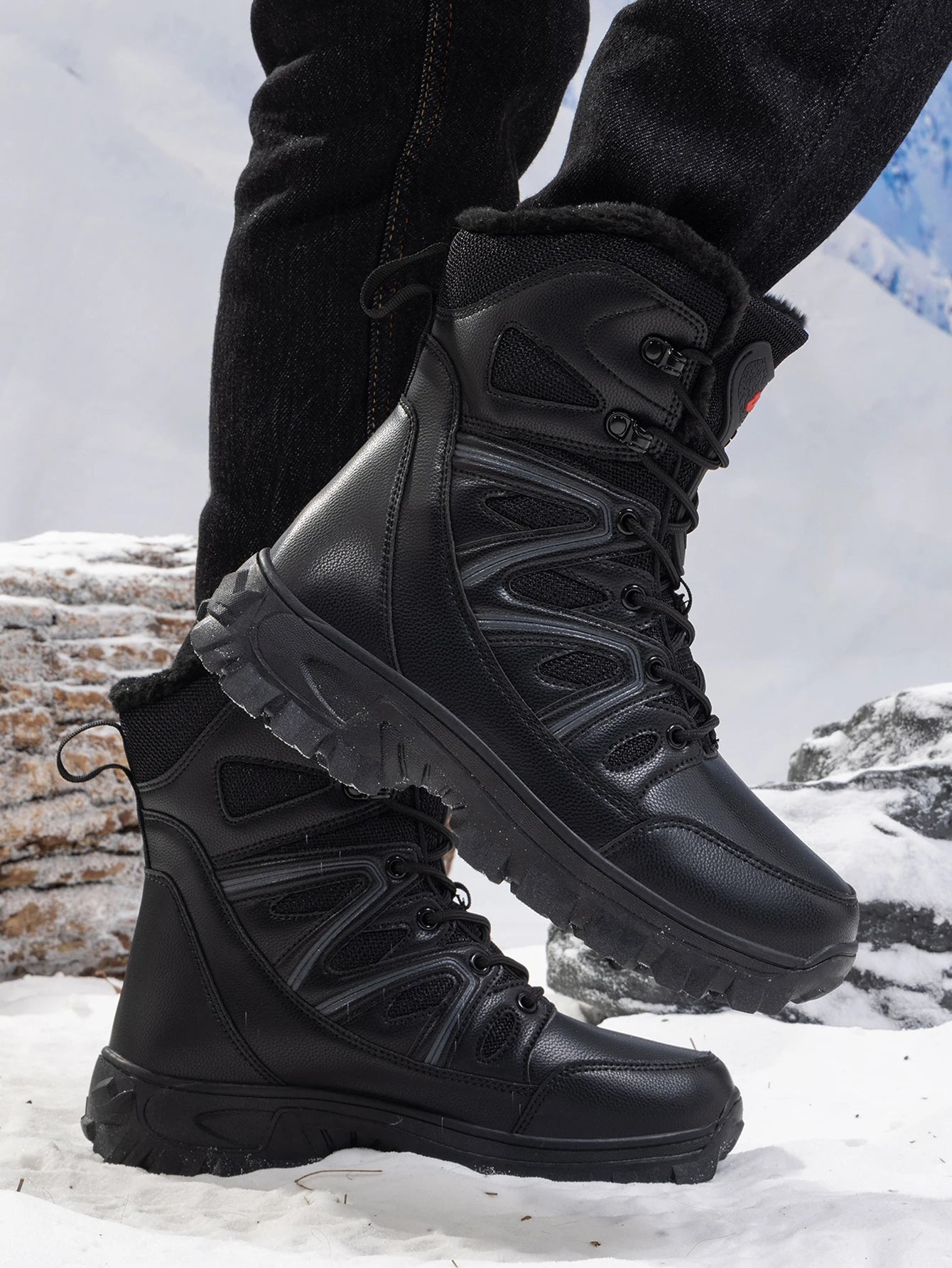 Men Winter Outdoor Velvet Warm Snow Boots Walking Shoes Waterproof Ski Shoes High-Top Large Size Cotton Boots Thick Cotton Shoes