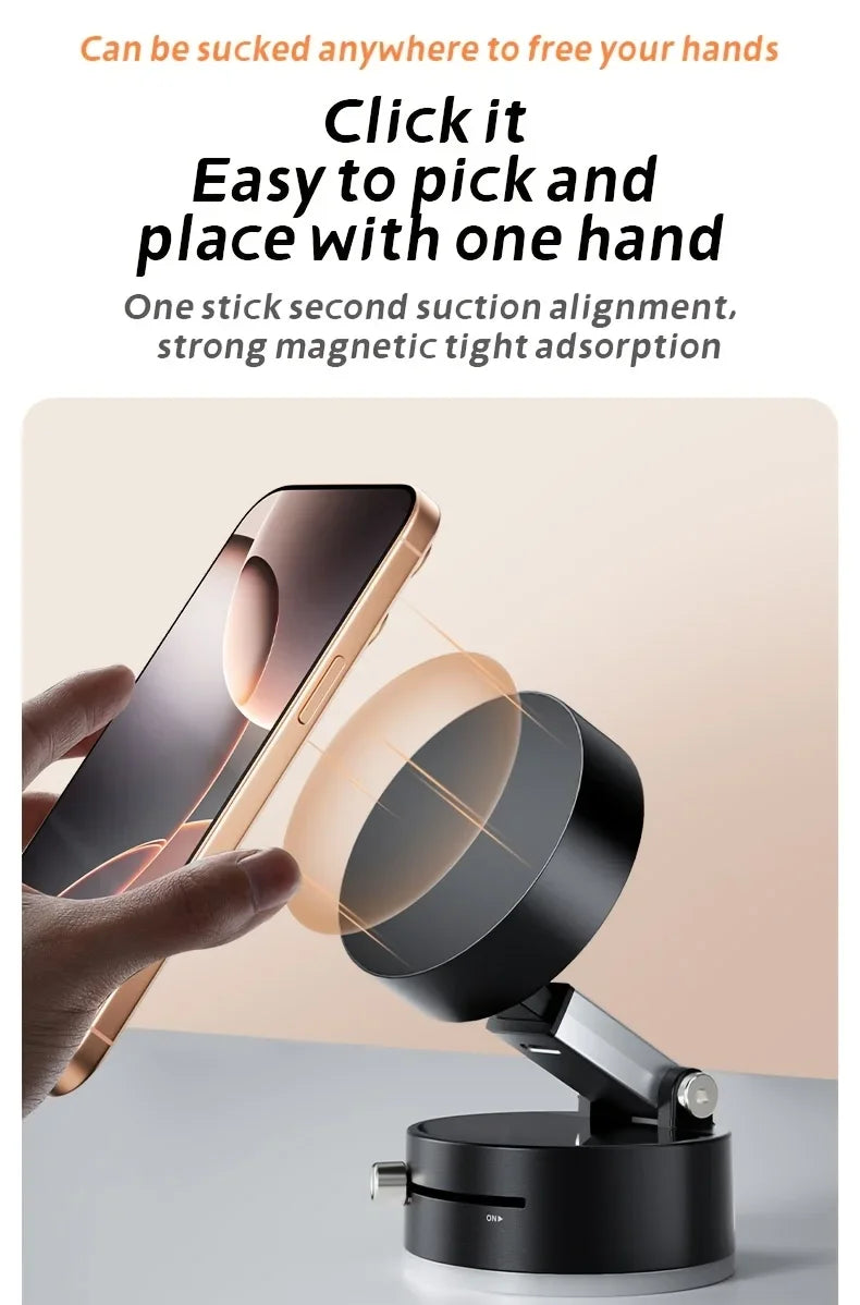 2025 New Model 360-Degree Rotating Aluminum Alloy Magnetic Vacuum Suction Cup Car Phone Holder, Portable New Design