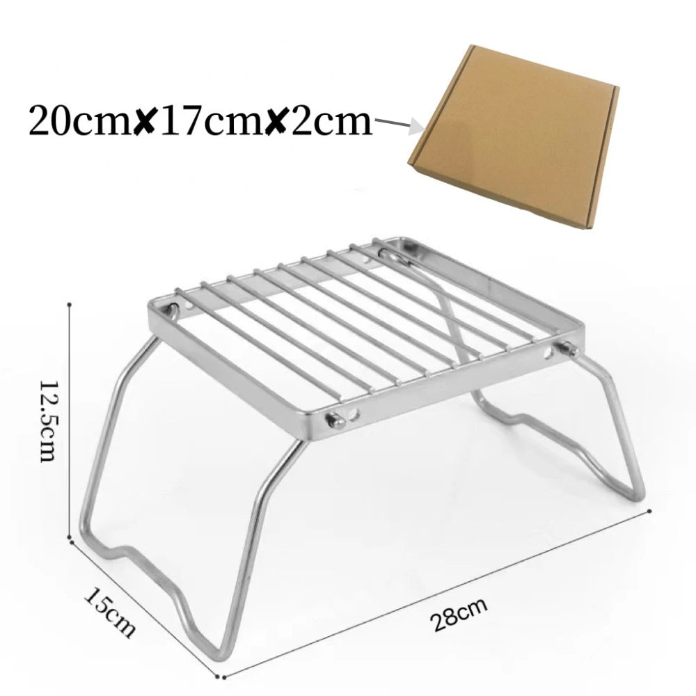 Outdoor Stainless Steel Stove Holder Camping Portable Folding Mini Barbecue Rack Pot Holder Baking Tray Holder