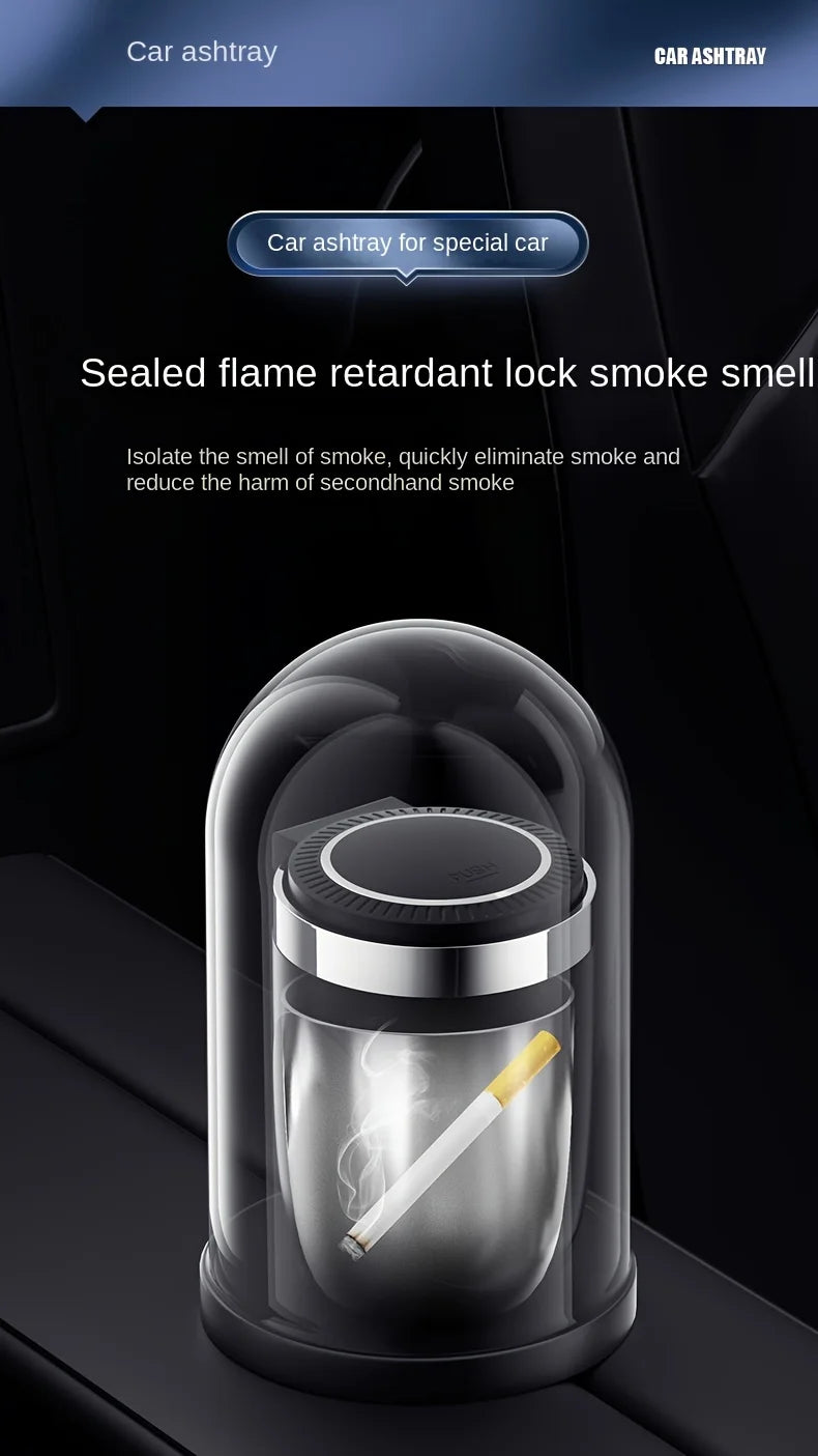 One Click Opening of Car Ashtray with Metal Lining and LED Light Push Type Splash Proof Light, Car Ashtray, Automotive Supplies