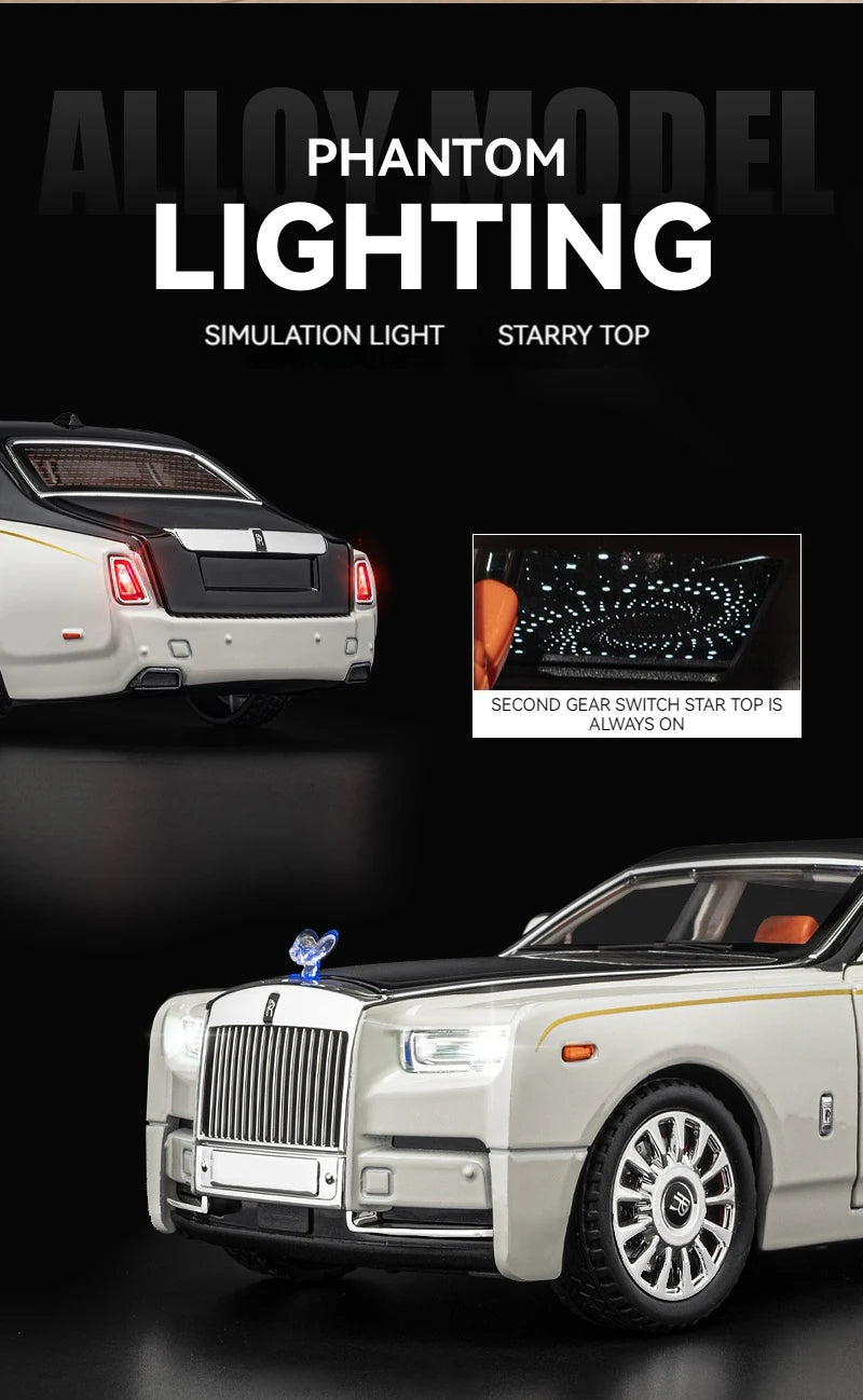 1:18 Rolls-Royce Phantom Model Car, Zinc Alloy Pull Back Toy Diecast Car with Sound and Light, Realistic Modeling Model Toy111