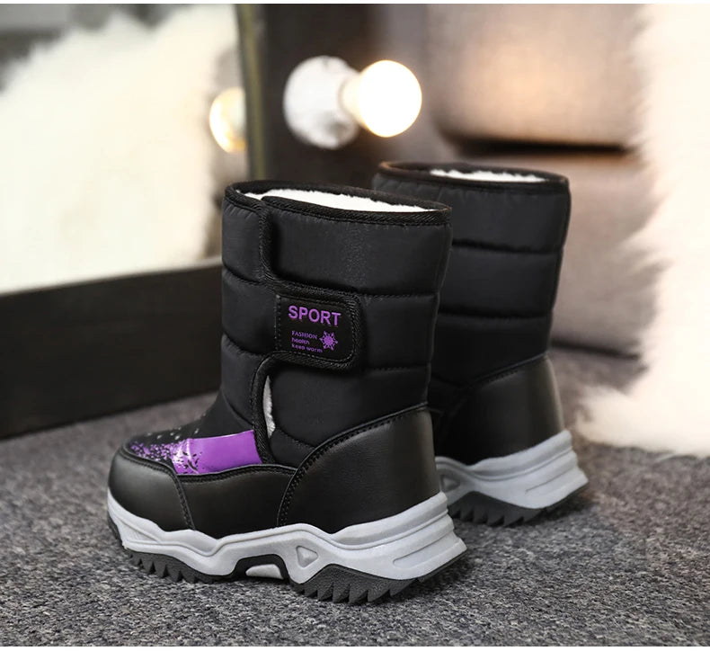 Winter Outdoor Children Boots Princess Elegant Girls Shoes Water Proof Girl Boy Snow Boots Kids Warm High Quality Plush Boots
